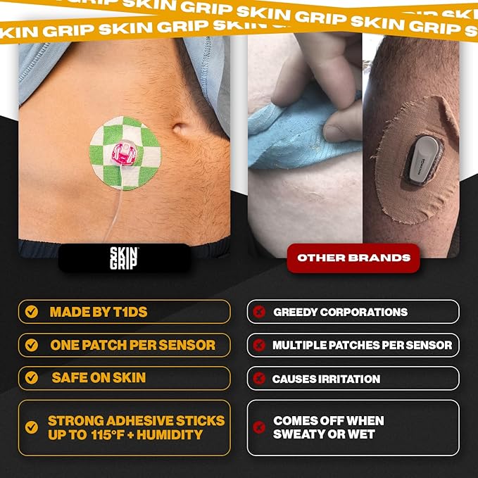 Skin Grip Universal Adhesive Patches for CGM and Insulin Pumps with Cutout, 0.8-Inch Hole, Waterproof & Sweatproof for 10-14 Days, Glucose Monitor Patch, Diabetic Sensor Cover, Classics (10-Pack)