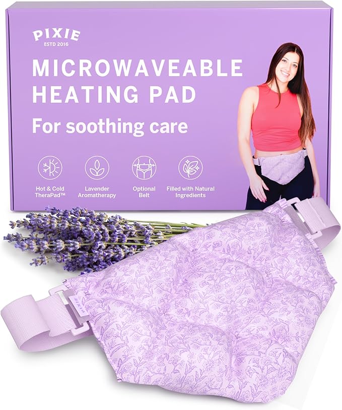 Pixie Microwavable Heating Pad for Period Cramps - Flaxseed & Lavender Weighted Wearable Hot & Cold Reusable TheraPad™ Waist Belt for Menstrual Cramp Pain Relief, Lower Back, Stomach & Feminine Care