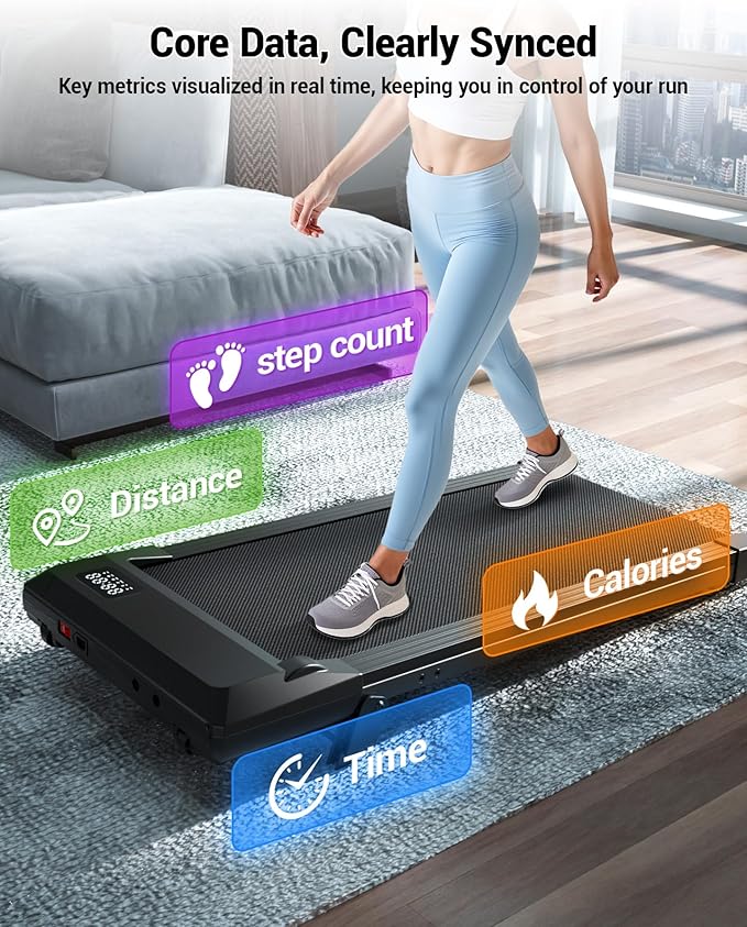 DeerRun Under Desk Walking Pad Treadmill for Home & Office, 6% Manual Incline, 0.6–3.8 MPH Walking Speed, 300 lb Capacity, App & Remote Control