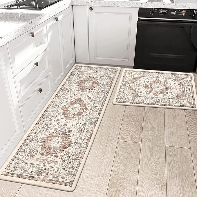 Pauwer Anti Fatigue Kitchen Mat Set of 2 Non Slip Kitchen Mats for Floor Cushioned Kitchen Rugs Comfort Standing Mat Farmhouse Waterproof PVC Foam Kitchen Floor Mat Runner