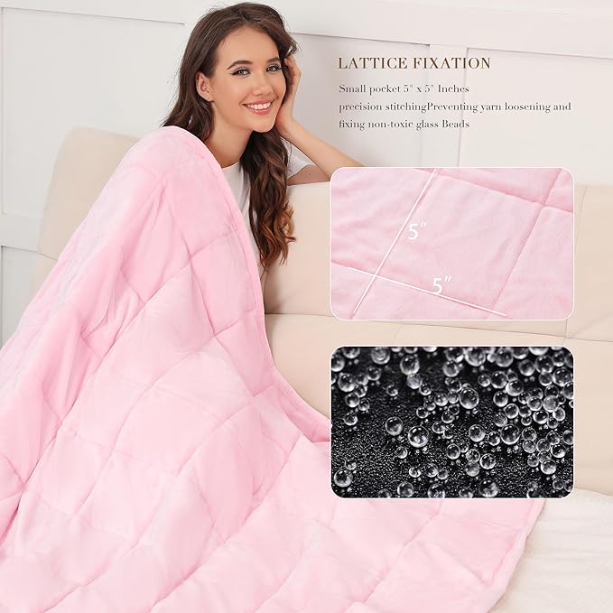 Alomidds Weighted Blanket Twin Size 20lbs 48x72 inches, Sherpa Weighted Blankets for Adults,Fluffy Warm Sherpa & Cozy Soft Flannel Snuggle Thick Heavy Blanket Great for Calming and Relaxing, Pink