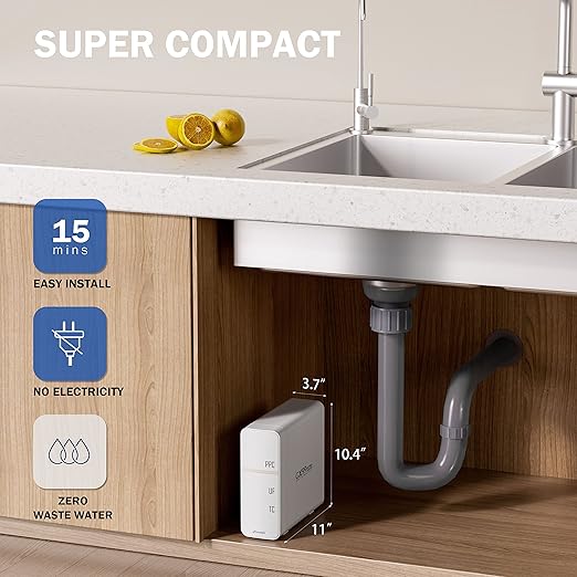 Frizzlife GX99 0.01μm Ultra Filtration Under Sink Water Filter System, Reduce 99.99% Lead, Chlorine, Bad Taste & Odor, with Brushed Nickel Dedicated Faucet, No Waste Water, No Power Required, USA Tech