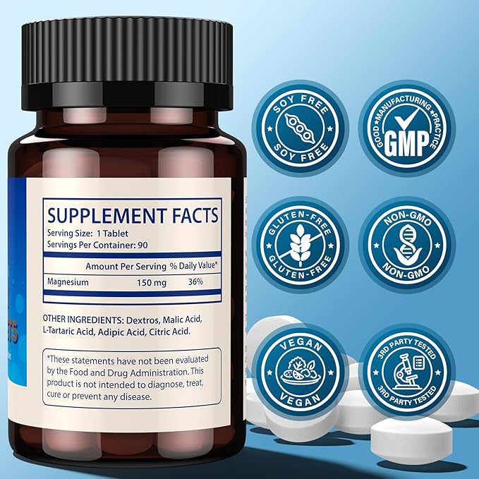 Hydrogen Water Tablets 150mg Magnesium – 10 PPM Molecular Hydrogen Tablets for Drinking Water, Supports Healthy Aging, Cellular Energy, Recovery & Brain Health – GMO-Free & Gluten-Free, 90 Tablets