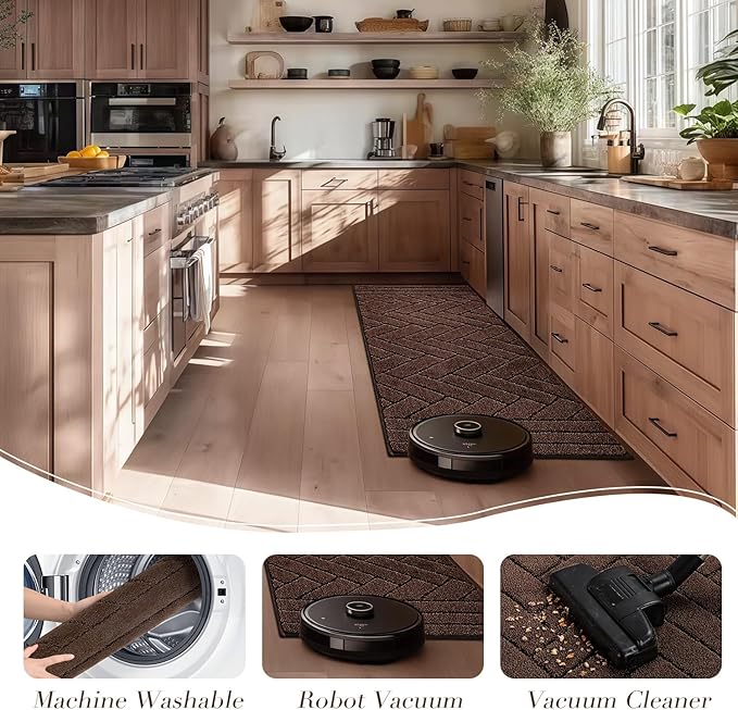 Kitchen Rugs,24" x 59" Non Slip Kitchen Mats for Floor-Thick Stain Resistant Kitchen Floor Mat Runner Carpet for Hallways Entryway Laundry Room Washable(Camel)