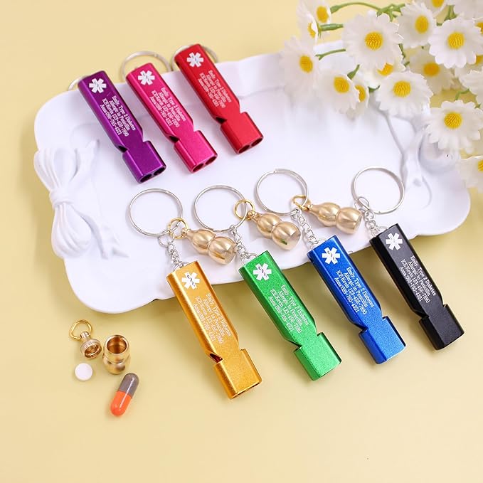 Zirconia EDC Medical ID Keychain with Green Emergency Whistle – Brass Gourd Pill Storage Case Engraved with “PACEMAKER,” Waterproof Design, Ideal for Travel and Everyday Carry