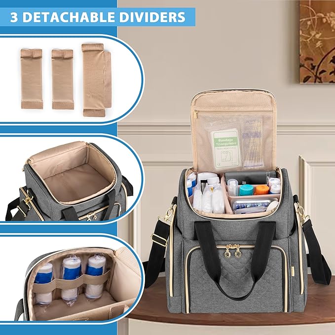 LUXJA Large Medicine Bag with 2 Removable Cases, Medicine Storage Bag with Multiple Storage Sections (Suitable for Travel or Home), Gray