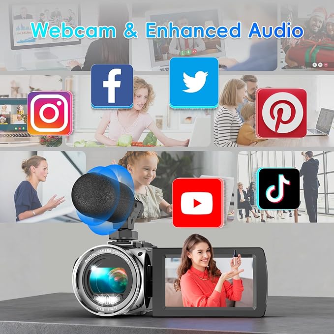 4K Video Camera Camcorder UHD 36MP Vlogging Camera for YouTube 18x Digital Zoom 3" 270° Rotation IPS Screen Video Camcorder with Fill Light, Mic, 32GB Card, Battery