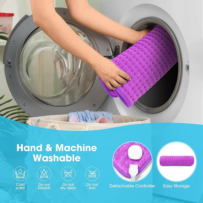 Boileau Electric Heating Pad for Back Pain and Period Cramps Relief, 17"x33" Extra Large XXXL, 3 Heating Levels Heat Pad with 2-Hour Auto Shut Off, Gifts for Women and Mom, Purple
