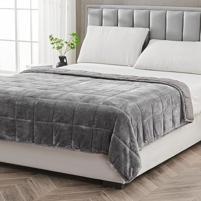 Topblan Sherpa Fleece Weighted Blanket for Adults, 15 lbs Dual Sided Cozy Fluffy Heavy Blanket, Ultra Fuzzy Throw Blanket with Soft Plush Flannel Top, 48 x 72 inches