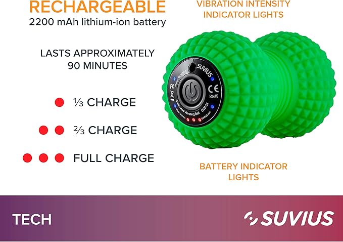 Vibrating Peanut Roller By Suvius - 4 Intensity Levels - Perfect for a Foot, Back, Neck, or Whole Body Massage - Like A Foam Roller But Better - Speeds Recovery After Workout