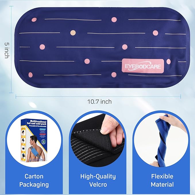 Extra Large Reusable Ice Packs for Injuries, Hot and Cold Therapy Gel Ice Packs with Flexible Wrap and Eye Mask, for Joint Pain, Swelling, Muscle Pain, Knees, Back, Shoulder & More