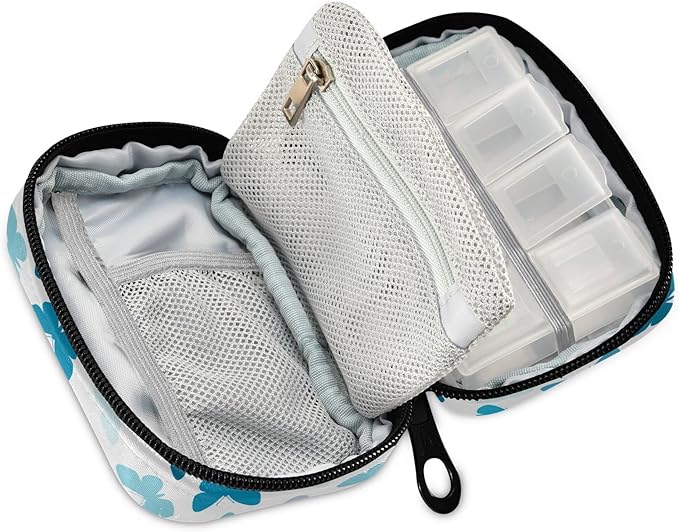 Butterfly Pill Box 7 Day Pill Case Travel Pill Organizer Bag with Zipper Portable Weekly Vitamin Medicine Supplement Holder Pouch Bag