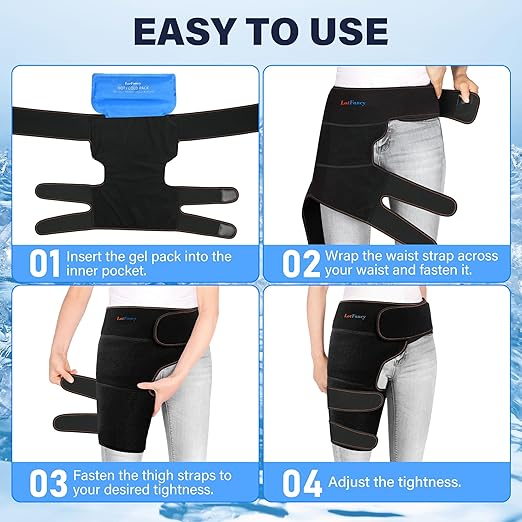 LotFancy Hip Brace with Hot Cold Pack, Hip Ice Pack Wrap for Women and Men, Groin Compression Wrap for Sciatica, Pulled Hamstring, Arthritis, Thigh Injuries, Bursitis Pain Relief
