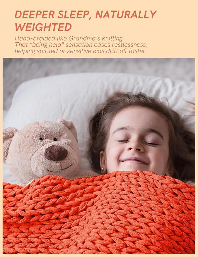 YnM Cooling Weighted Blanket, 100% Cotton Handmade Chunky Knitted Blanket, Weighted Lap, Breathable Heavy Blankets, Machine Washable Throw for Sleep or Home Decor (Orange, 25x35 Inch, 3lbs)