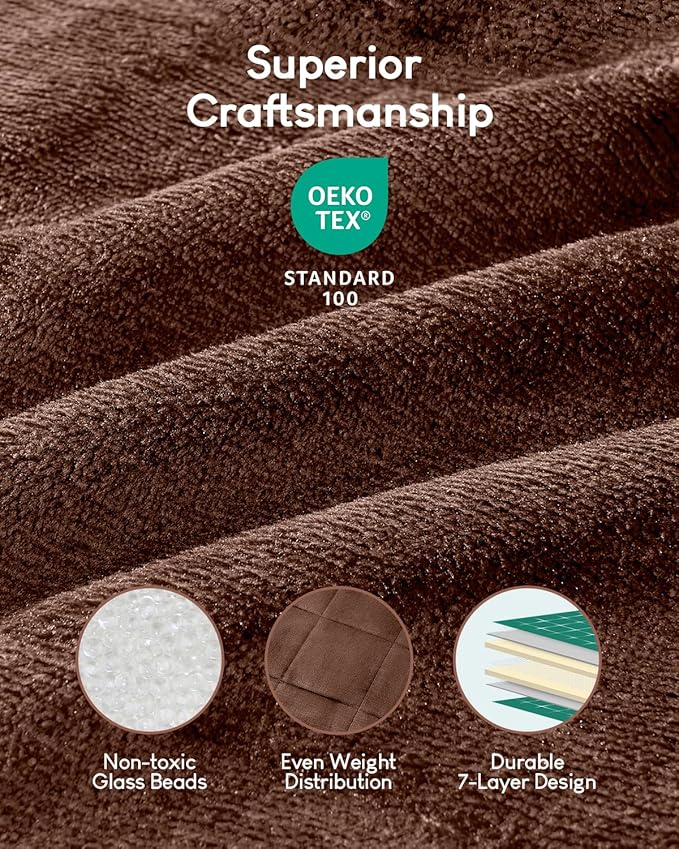 Cottonblue Weighted Blanket for Adults 20lbs Queen Size 60x80 in, Cozy Flannel Sherpa Fleece Weighted Throw Blankets Comfortable for Calming and Relax, Shaggy Bed Sofa Heavy Blankets, Chocolate Brown