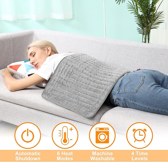 Electric Heating pad for Back Neck Shoulder Knee Arms Legs- Electric Heat Pads with 6 Heat Settings & Auto Shut Off &Dry/Moist Heat Heating Pad for Birthday Mother Father Gril Men Women