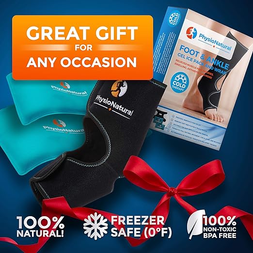 PhysioNatural Foot & Ankle Ice Wrap with 2 Cold Gel Packs – Great for Sprained Ankle, Achilles Tendon Injuries, Plantar Fasciitis, Bursitis & Sore Feet – Cold Therapy Pain Relief (XS-XL)