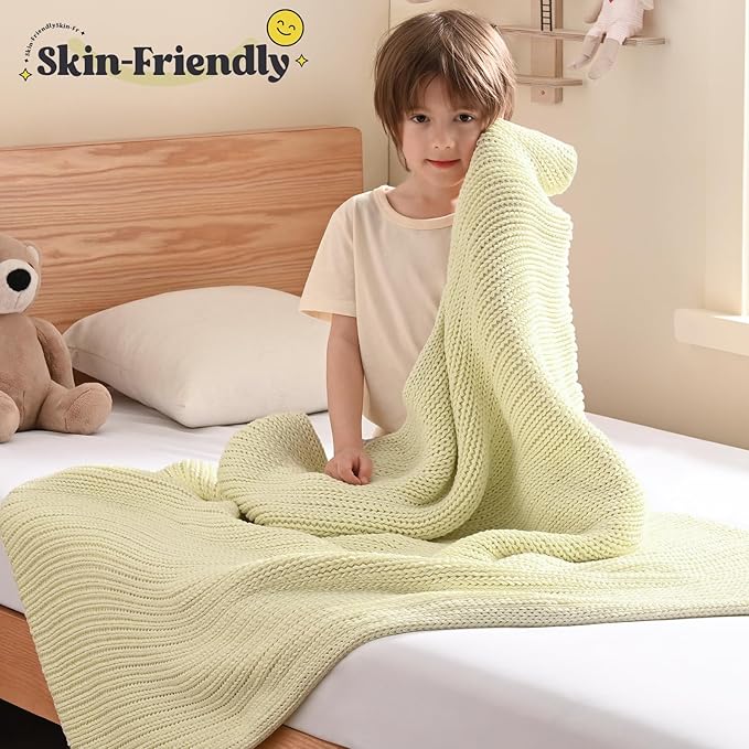 Guohaoi Knitted Weighted Blanket Kids (Cream 36"x48" 5lbs) No Beads Cooling Heavy Blanket, Home Decor Breathable Chunky Knit Throw Blanket for All-Season Use