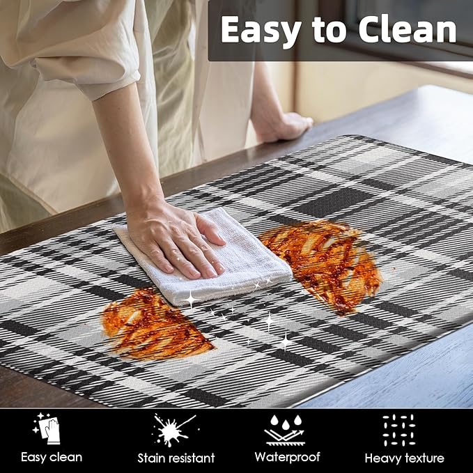 Arttown Black and White Anti-Fatigue Kitchen Rug Set of 2 Plaid Cushioned Floor Standing Mat Waterproof Non-Slip Mat and PVC Ergonomic Comfort Foam Rug