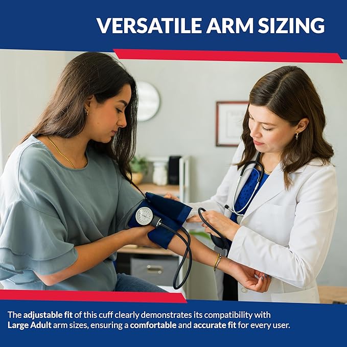 Deluxe Aneroid Sphygmomanometer Blood Pressure Monitor Set – 2-Pack – Adult Cuff, Carrying Case & Calibration Tool – High Contrast Dial for Accurate Readings – Portable & Durable Design – Navy