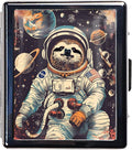 7 Days Chromed Shiny Silver Pill Organizer with Mirror Inside Has 8 Separate Compartments Rectangle 7 Days Pill Box Pill Case (Sloth Astronaut)