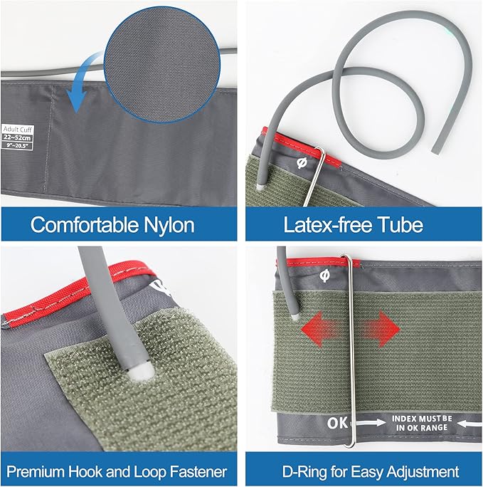 XL Blood Pressure Replacement Cuff Arm - 9"-21" Wide-Range Extra Large BP Cuff Fits from Medium to XLarge Big Arms, 6 Sizes of Connectors Compatible with Omron and Other Brands (Cuff Included Only)