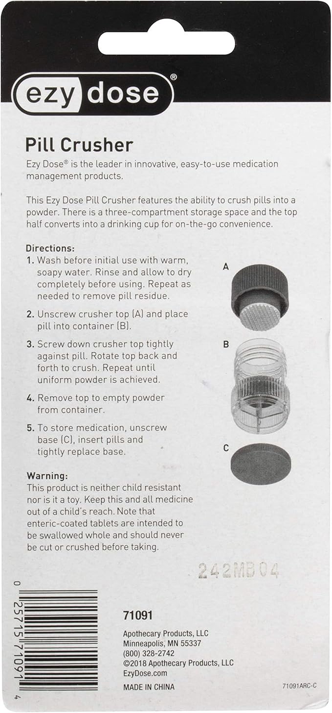 EZY DOSE Crushes Pills, Vitamins, Tablets, Storage Compartment, Removable Drinking Cup, Portable Design, Designed for Travel, Green, BPA Free