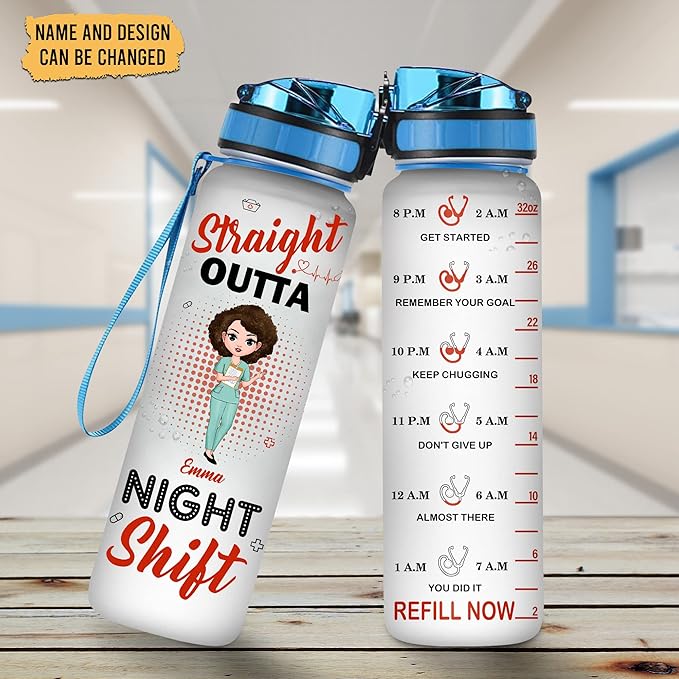 Hyturtle Personalized Straight Outta Night Shift 32oz 1Liter Motivational Water Bottle, Water Bottle Funny Nurse, Gifts Nurses Graduation|Appreciation Present Women Coworkers, 5.7 x 7 x29.5(cm)