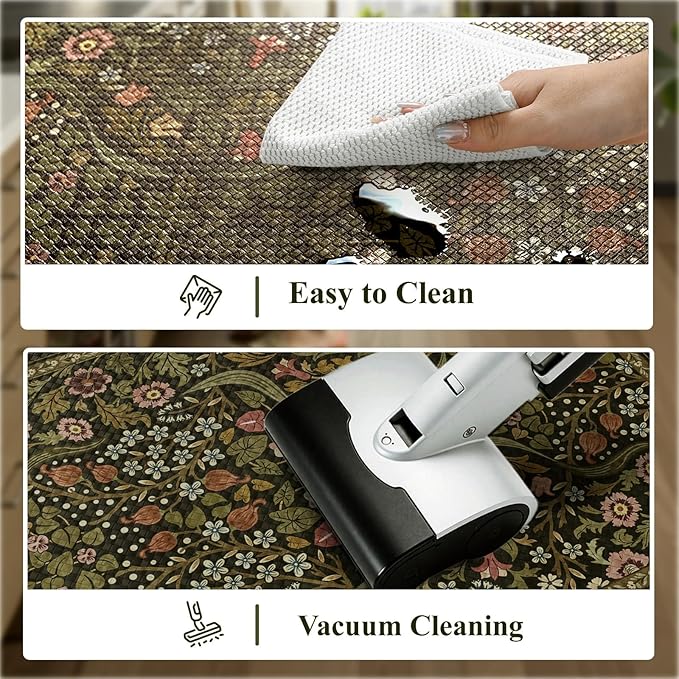 Collive Kitchen Mats for Floor, Cushioned Anti Fatigue Mat Non Slip Waterproof Kitchens Sink Rug, Green Vintage Floral Rugs Comfort Standing Mat for Laundry, Desk, Bar, Office, 20"x39"