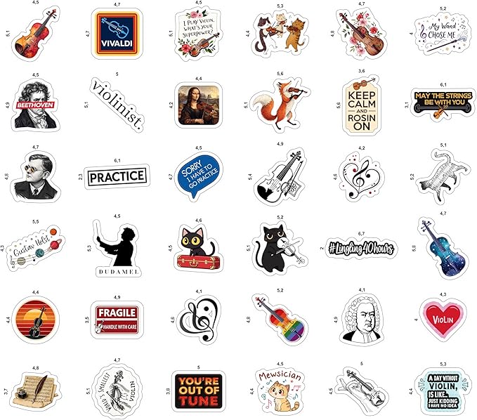 100Pcs Violin Stickers and Decals for Water Bottle, Laptop - Gifts for Violinists - Violin Party Supplies and Decorations - Violinists Stickers - Gift for Women & Men