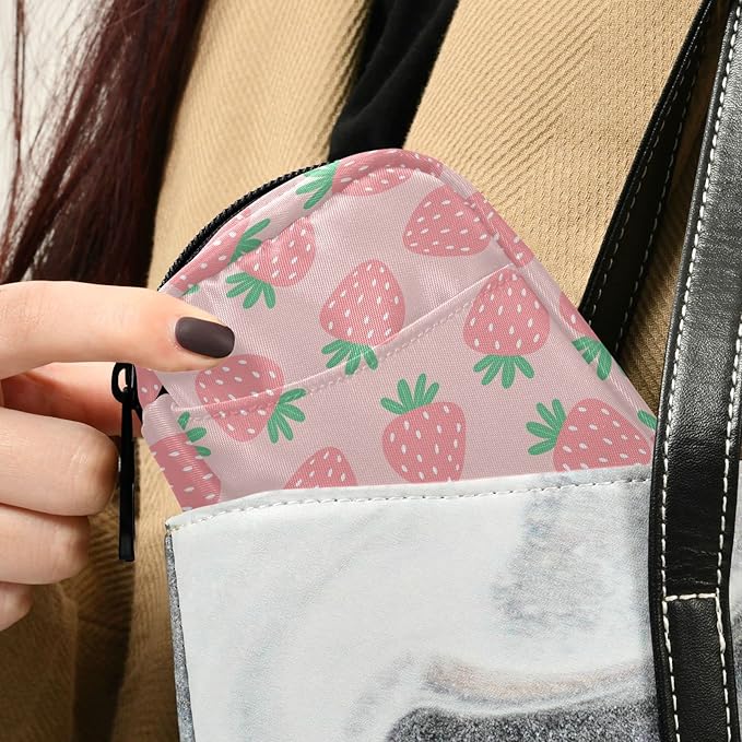 Fustylead Pink Strawberries Travel Pill Organizer Bag with Zipper Small Pill Box 7 Day Pill Case for Purse Storage Weekly Vitamin Medicine Supplement