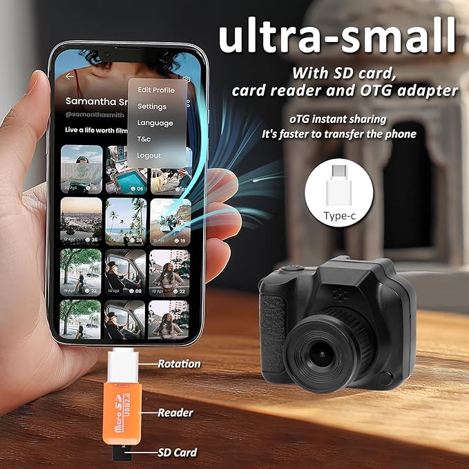 Mini Keychain Camera, FHD 1080p 8MP Mini Digital Camera with 32GB SD Card, 0.96" HD Display, 100 Mins Battery Life for Travel Recording Birthday Gifts (Nostalgia, Dark)