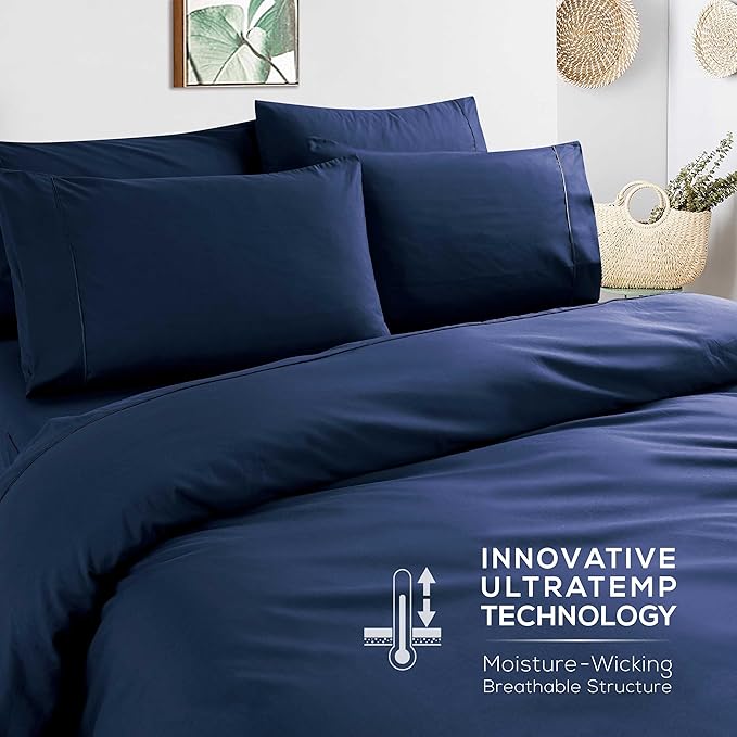 Mueller Luxury 6 Piece Queen Sheet Set - Ultra-Soft 1800 Series, Cooling & Breathable Hotel Quality Bed Sheets, Deep Pocket up to 16" - Hypoallergenic, Wrinkle-Resistant, Oeko-TEX, Navy