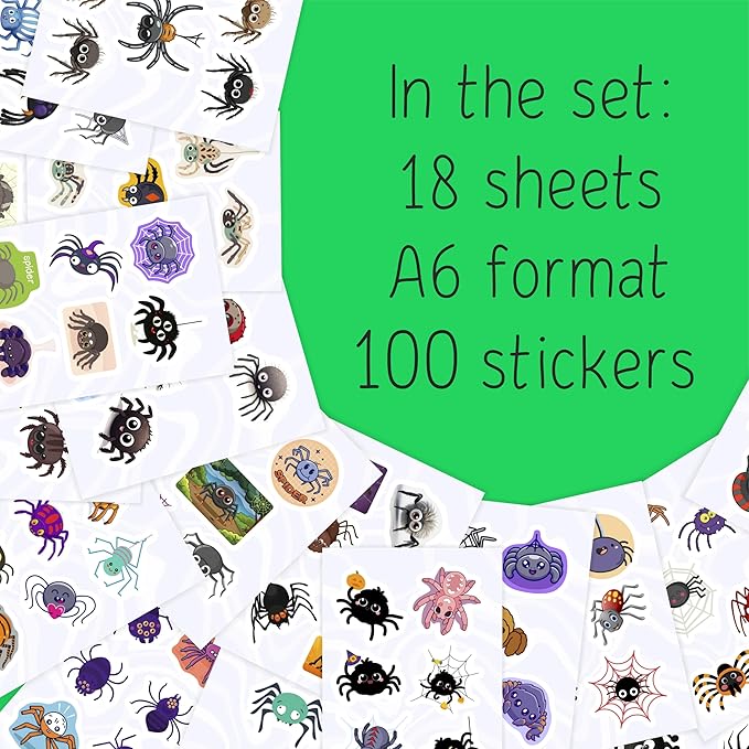BulbaCraft 100Pcs Spider Stickers for Water Bottle and Laptop - Spider Party Supplies & Decorations, Waterproof Vinyl Decals, Cute and Creepy Stickers, Gifts for Women & Men