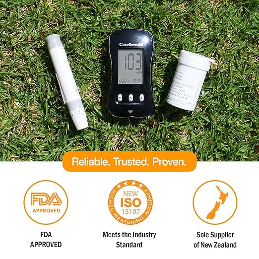 CareSens N Blood Glucose Monitor Kit with 100 Blood Sugar Test Strips, 100 Lancets, 1 Blood Glucose Meter, 1 Lancing Device, 1 Control Solution, Travel Case for Diabetes Testing for Personal Use