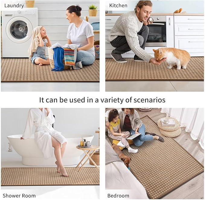 Kitchen Runner Rugs Non Slip Washable, Super Absorbent Soft Chenille Braided Kitchen Mats for Floor Rubber Backing Standing Sink Mat Floor Mat, Easy to Clean, Brown 17"x59"