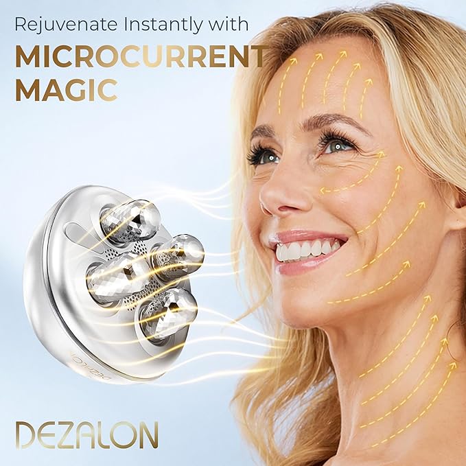 Microcurrent Facial Device, Face Massager Tool, Eye and Neck Massager, Cosmetic Red Glow Mode, Face Roller, Beauty Tools for Relaxing Facial Massage and Skin Care Routine, Silver Color