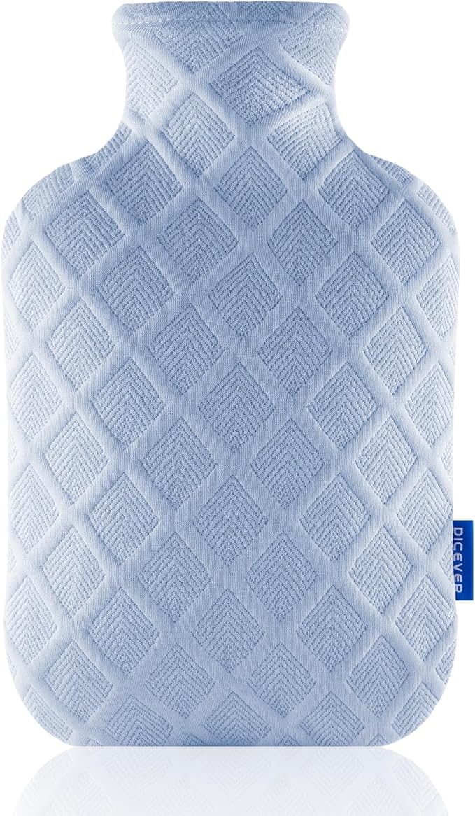 Hot Water Bottle with Soft Cover, 2L Hot Water Bag, Hot and Cold Therapies for Sore Muscles, Menstrual Cramps, Neck and Shoulder Pain Relief, Great for Women, Childs, Blue