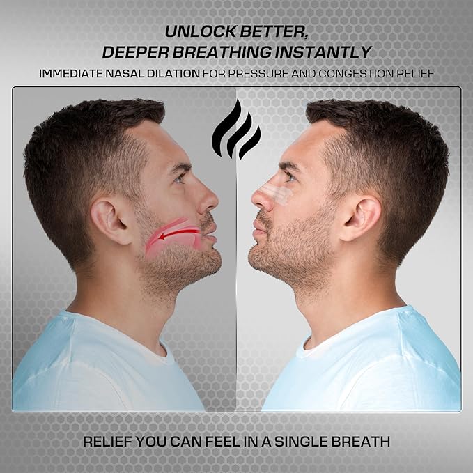 Performance Nose Strips for Breathing (60 Count) - Oil & Sweat Proof Adhesive - Athletic Nasal Strips for Snoring & Sleeping - Improves Oxygen Delivery, Drive, Sleep & Reduces Snoring (Slim Clear)