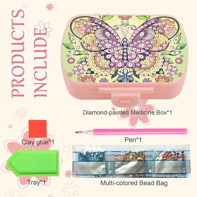 Butterfly DIY Diamond Painting Travel Pill Box, 6 Compartments Daily Vitamin Organizer, Portable Supplements Medicine Pill Case Container for Study Office Travel