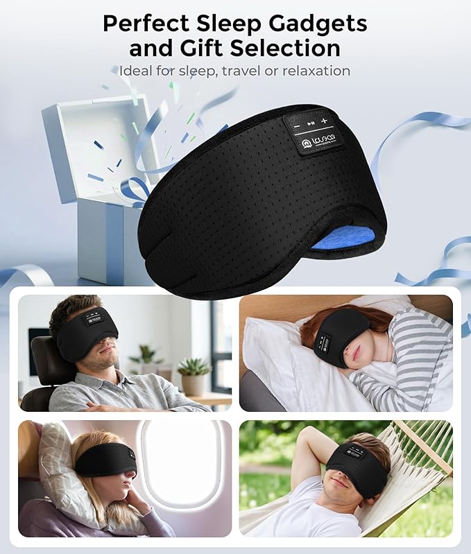LOVE EYE Sleep Headphones Bluetooth 5.4 Sleeping Eye Mask Wireless Music Earphones with HD Speakers for Side Sleepers Total Blackout Cotton Mask for Travel, Home, Office, Unique Gifts