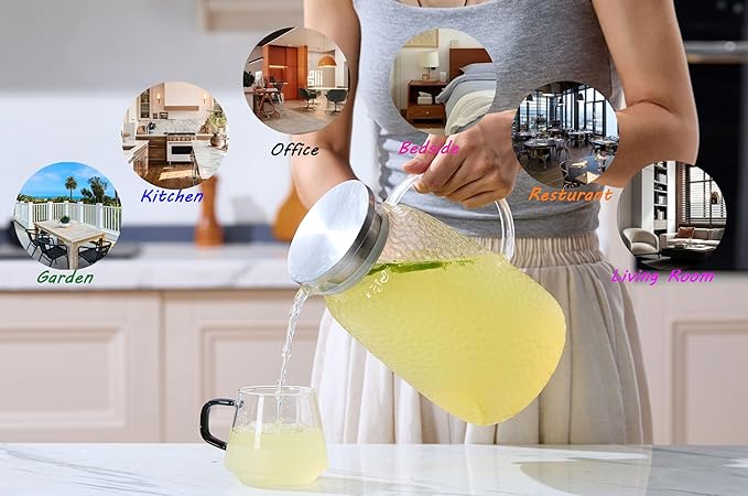 Purefold 105 oz Glass Water Pitcher with Lid, Heat Resistant Borosilicate Jug for Iced Tea, Juice, Milk, Cold or Hot Beverages, Large Caliber Pitchers Easy Clean