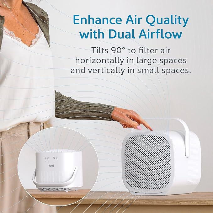Pure Enrichment PureZone DUO Tabletop Air Purifier – True HEPA, Dual Direction Airflow, 3-Stage Filtration Captures Dust, Smoke, Odors for Large Rooms up to 615 sq. ft. (White)