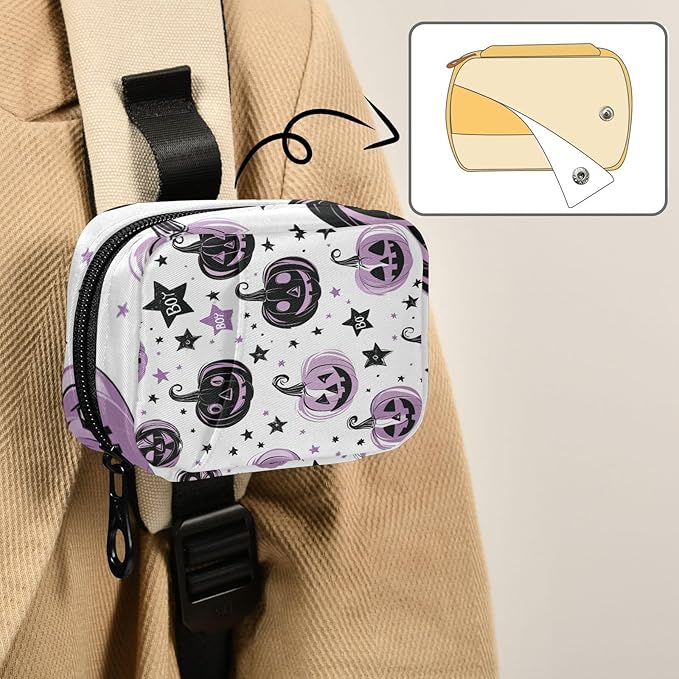 Halloween Spooky Pumpkins Purple Travel Pill Organizer Case Box Container Weekly Portable Vitamin Medicine Holder Storage Bag with Zipper Removable
