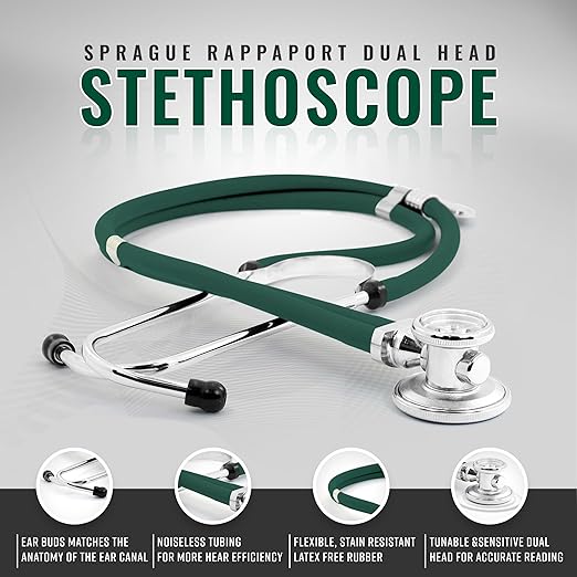 ASA TECHMED Medical Starter Kit – Stethoscope, Durable Blood Pressure Monitor, EMT Shears & Protective Carrying Case – Ideal for Healthcare Students & Professionals, Hunter Green