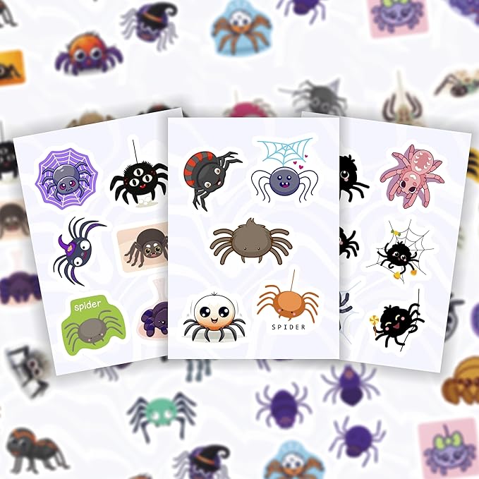 BulbaCraft 100Pcs Spider Stickers for Water Bottle and Laptop - Spider Party Supplies & Decorations, Waterproof Vinyl Decals, Cute and Creepy Stickers, Gifts for Women & Men
