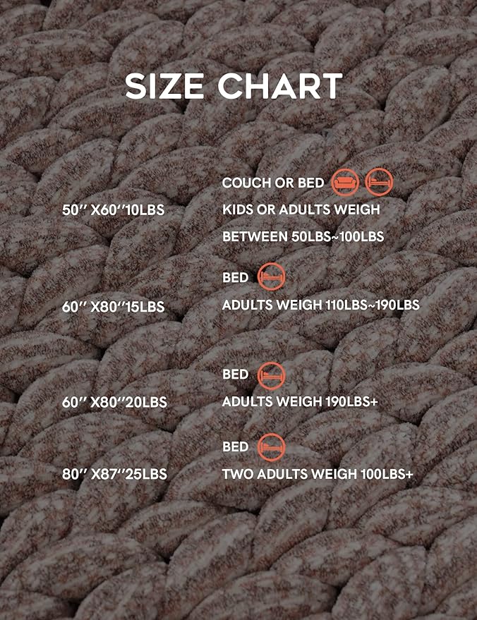 YnM Chenille Weighted Blanket, Handmade Chunky Knitted Design, Soft and Cozy, Temperature Regulating and Breathable, Machine Washable Throw for Sleep or Home Decor (Beige, 80x87 Inch, 25lbs)