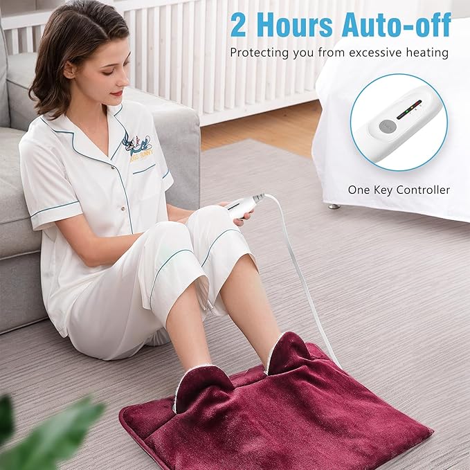 Electric Heated Foot Warmer Soft Flannel Foot Heater with 2h Auto Off & 3 Heat Levels Full Body Use Heating Pad for Feet, Abdomen, Cramps, Pain Relief Pocket Design 16" x 22" Red