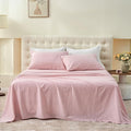 Simple&Opulence Belgian Linen Sheet Set Solid Color - 3 Pieces (1 Flat Sheet & 1 Fitted Sheet & 1 Pillowcase) Natural Flax Cotton Blend Soft Bedding Breathable Farmhouse - Pale Pink, Twin Size