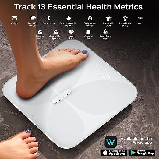 Wyze Smart Scale X Butterfly - Bathroom Scale for Body Weight, BMI, Body Fat, Muscle Mass, Accurate Bluetooth Digital Scale for Body Composition Analyzer | Sync Health Apps | ITO Glass, 400 lbs, White